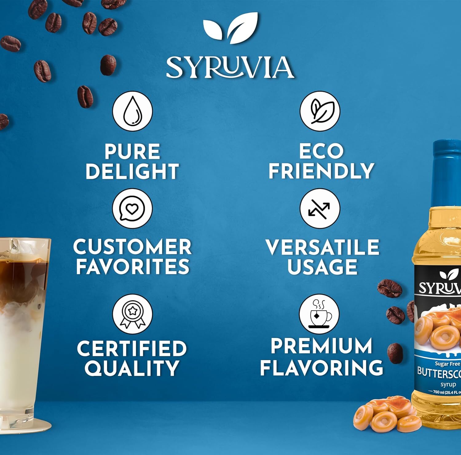 Syruvia Sugar Free Butterscotch Syrup 25.4 fl oz, Perfect for Coffee & More