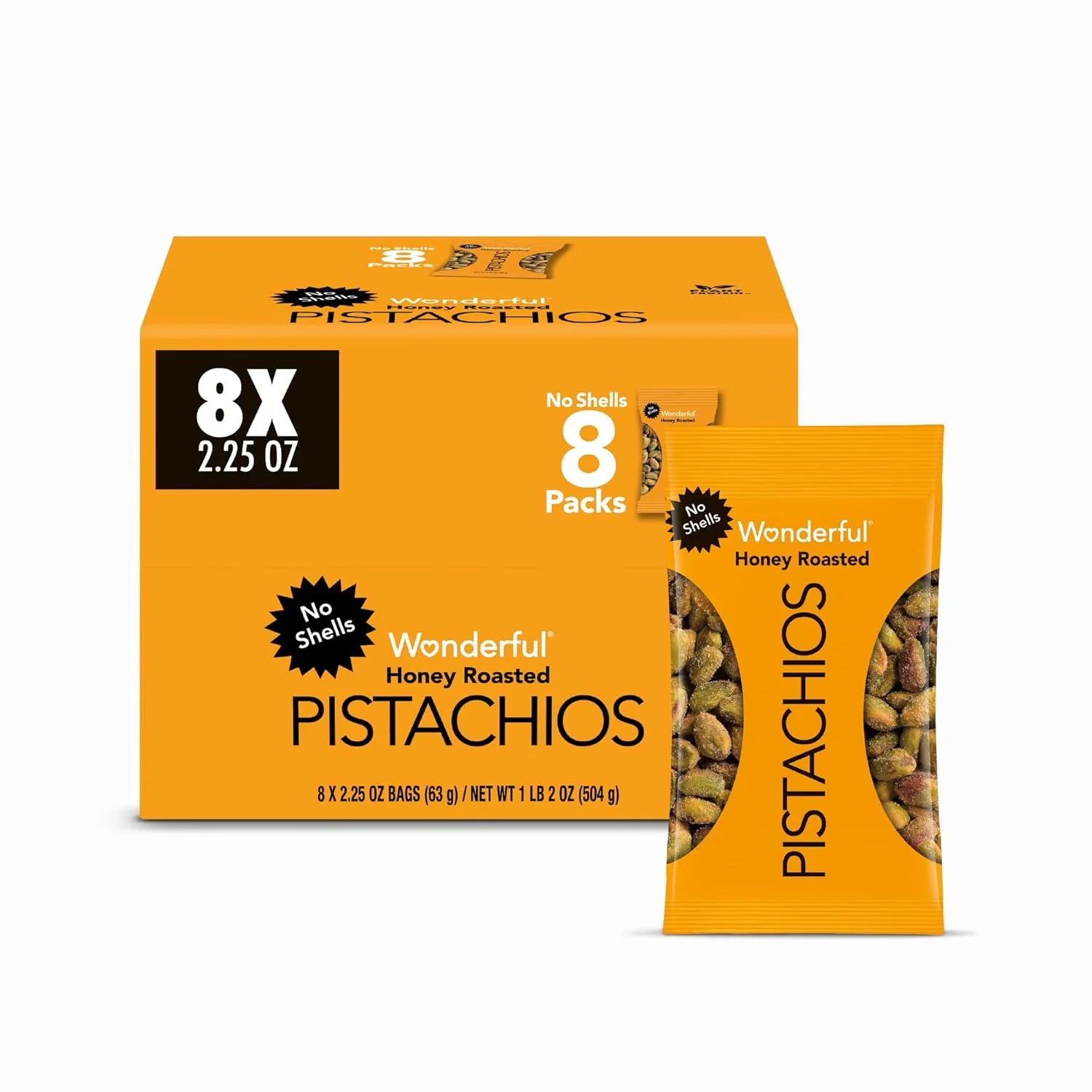 Wonderful Pistachios No Shells Honey Roasted Nuts 2.25 Ounce Bag (Pack of 8)