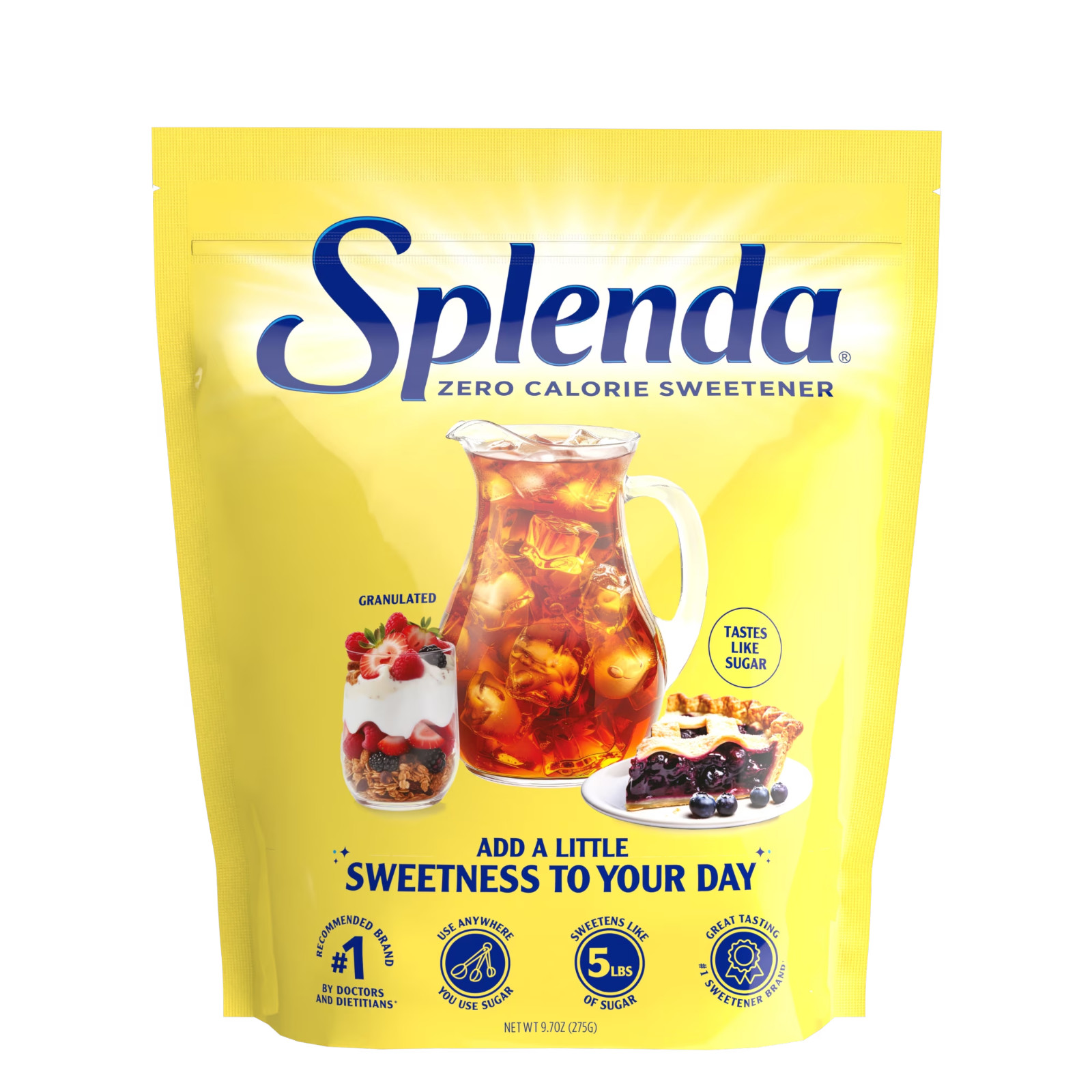 Splenda Zero Calorie Sweetener, Granulated Sugar Substitute, 9.7 oz Plastic Bag.