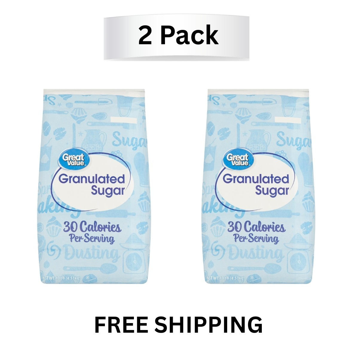 Great Value Granulated Sugar 10 lb – 2 Pack Pure White Baking Bulk Supply