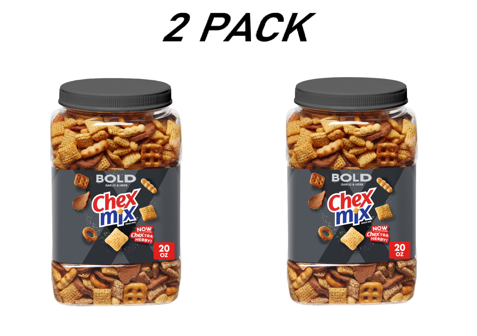 (2 PACK) Chex Mix Bold Garlic and Herb Snack Mix, Snack Tub, 20 oz.
