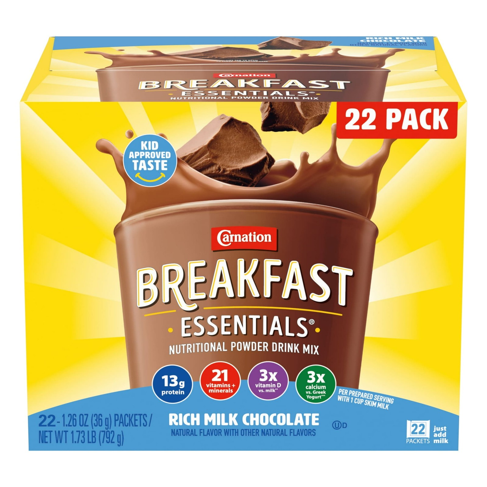Carnation Instant Breakfast Powder Drink Mix, Rich Milk Chocolate, Box of 22