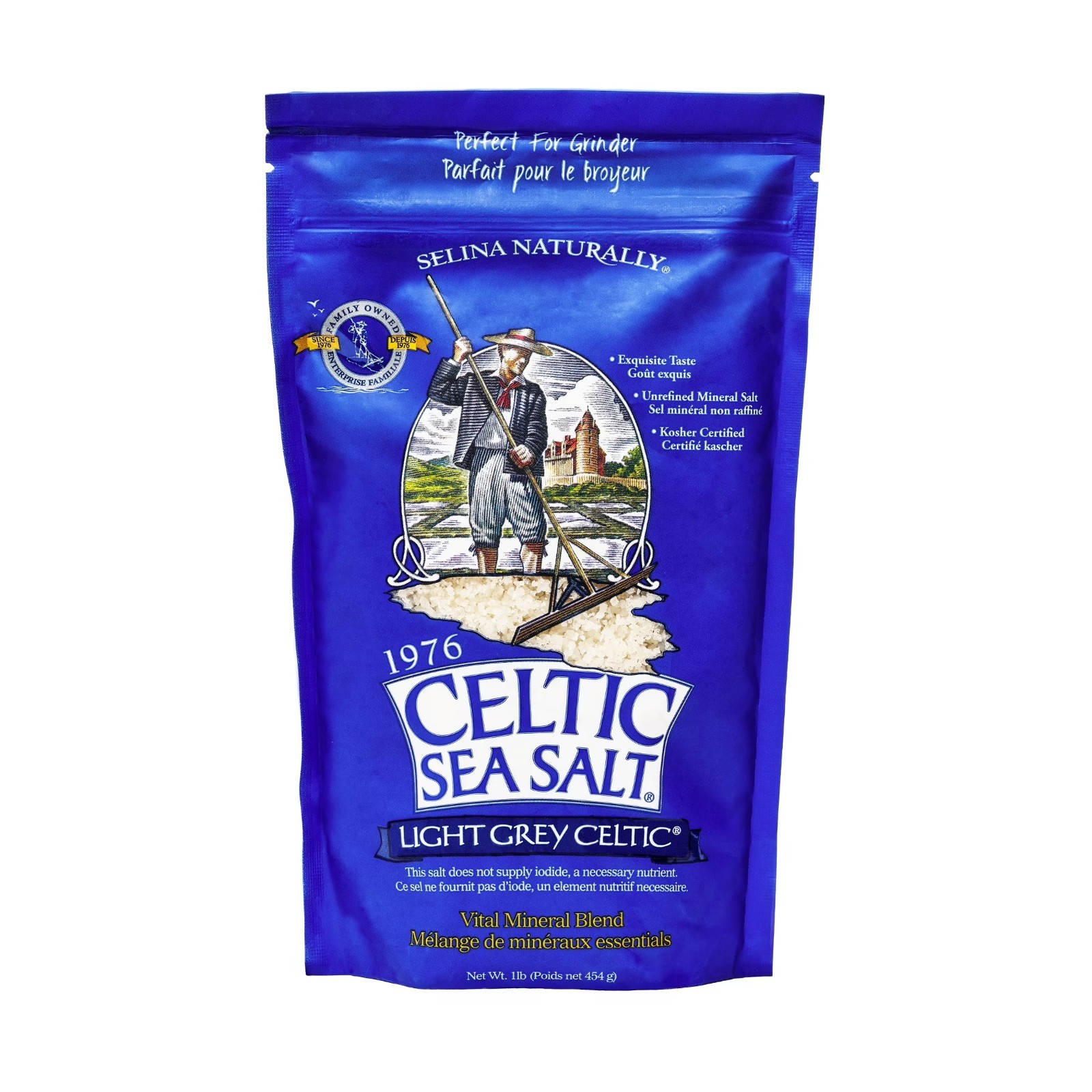 Light Grey Celtic Sea Salt 1 Pound Resealable Bag Additive-Free USA
