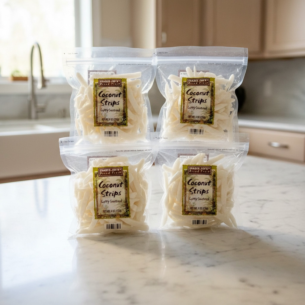 4 Packs Trader Joe’s Dried Fruit Coconut Strips Lightly Sweetened 6 oz Each Pack