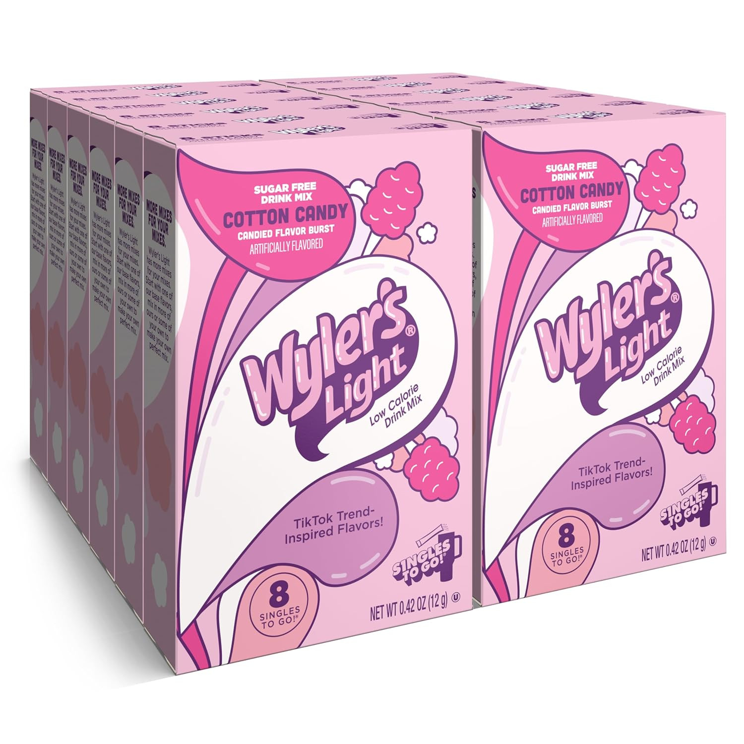 96 Servings Cotton Candy Water Drink Mix Powder Packets 8 Count Pack of 12