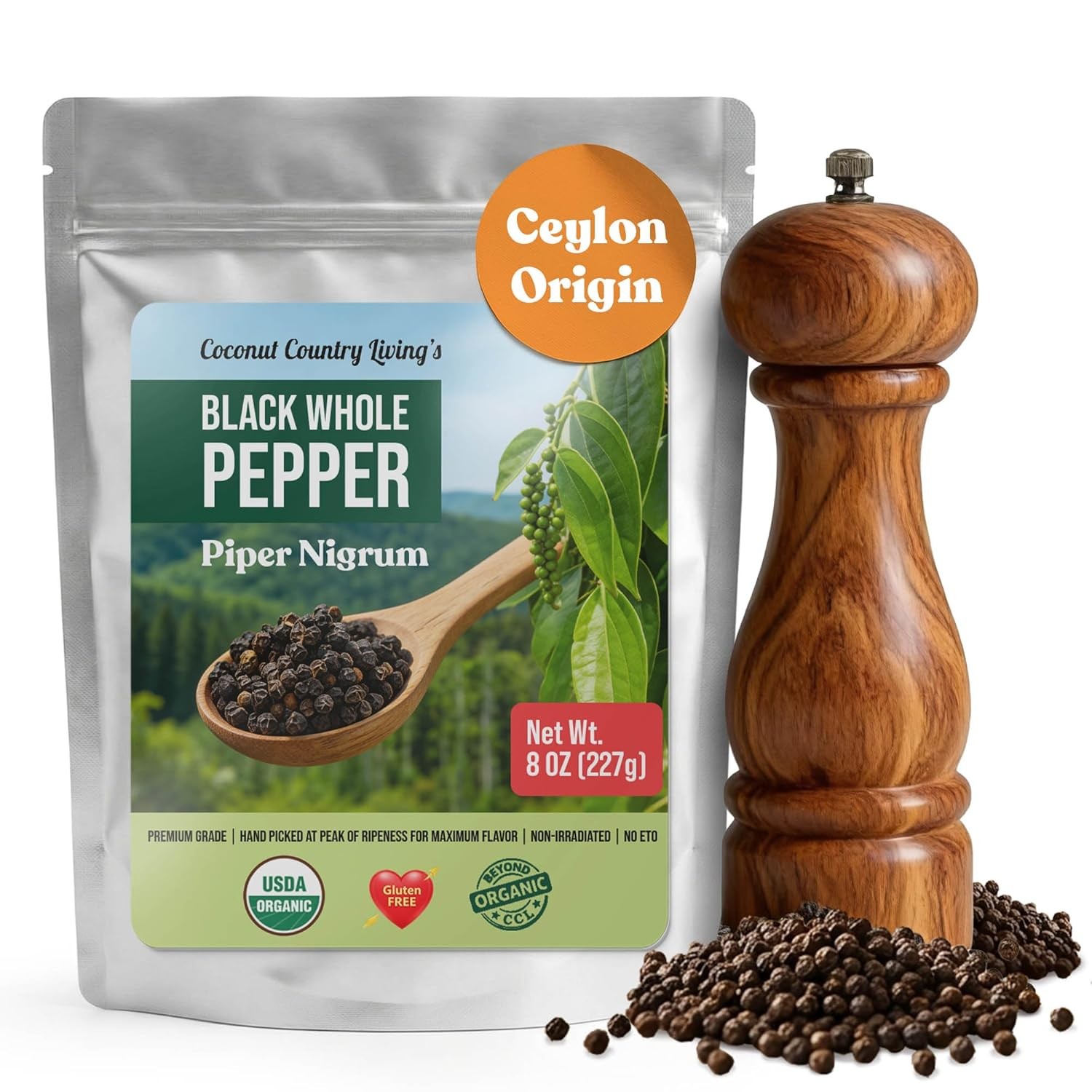 Coconut Country Living’s organic Whole Black Peppercorns – Fair Trade Premium Pe