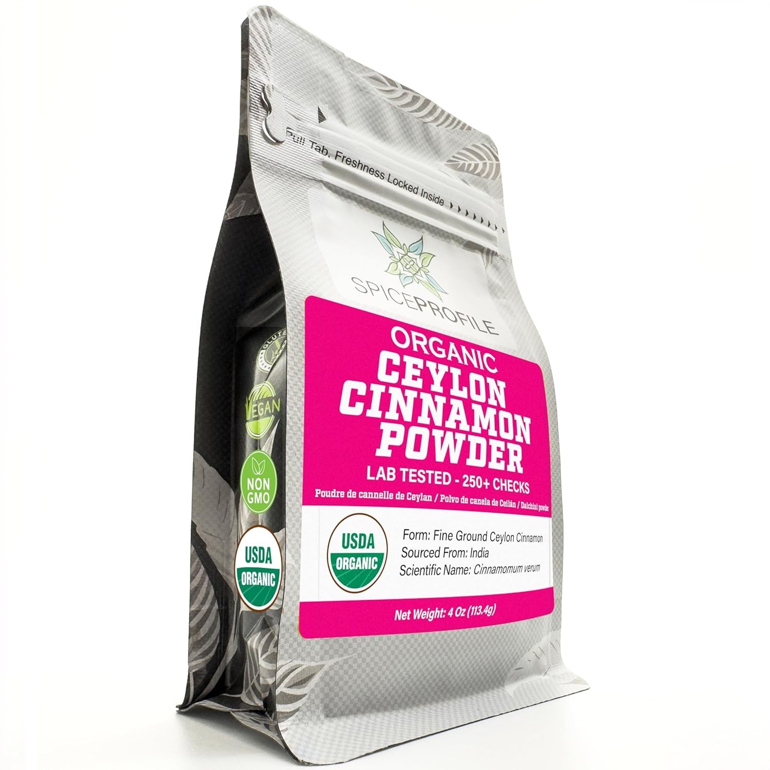 USDA Organic Ceylon Cinnamon Powder 4oz Lab Tested Resealable Pouch