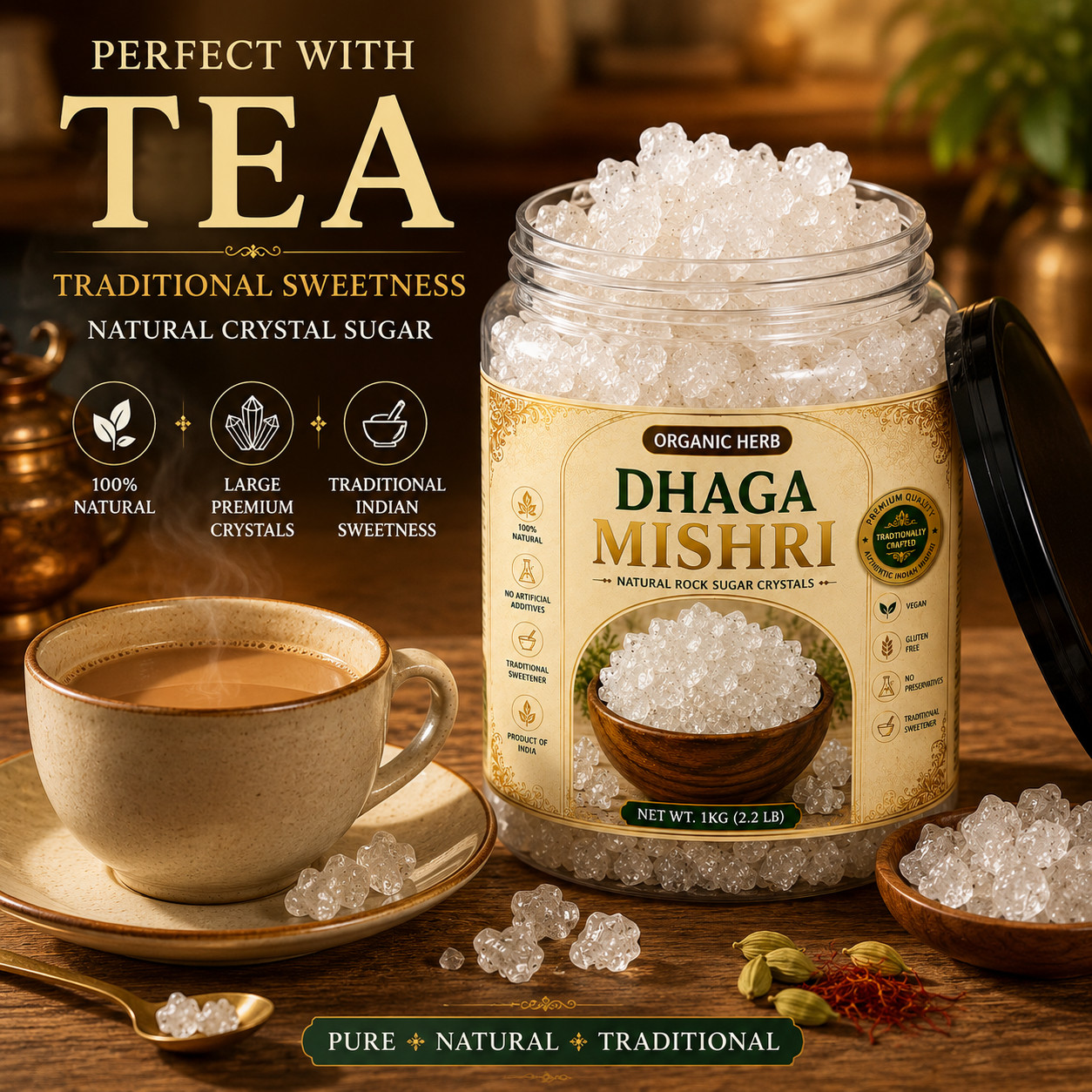 Organic Herb Dhaga Mishri Thread Rock Sugar Crystals Premium 8oz 227g Natural