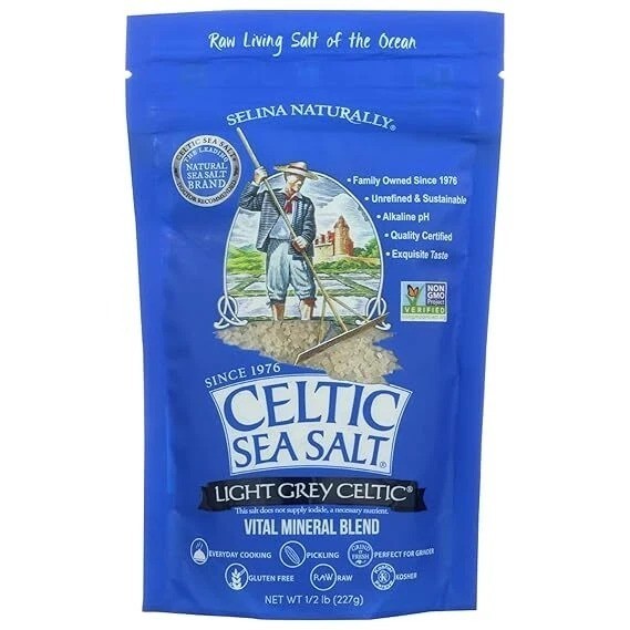 Light Grey Celtic Sea Salt 1/2Lb(8oz)Pound Resealable Bag Additive-Free USA NEW