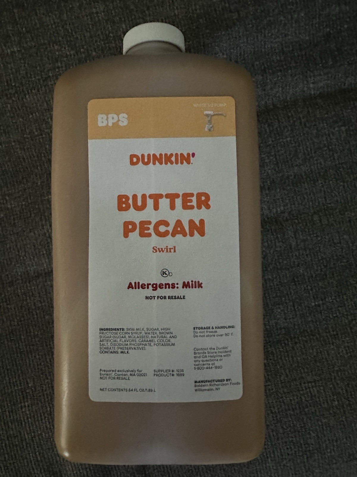 Dunkin’ Donuts Butter Pecan Swirl 64 oz Jug with Pump New Sealed