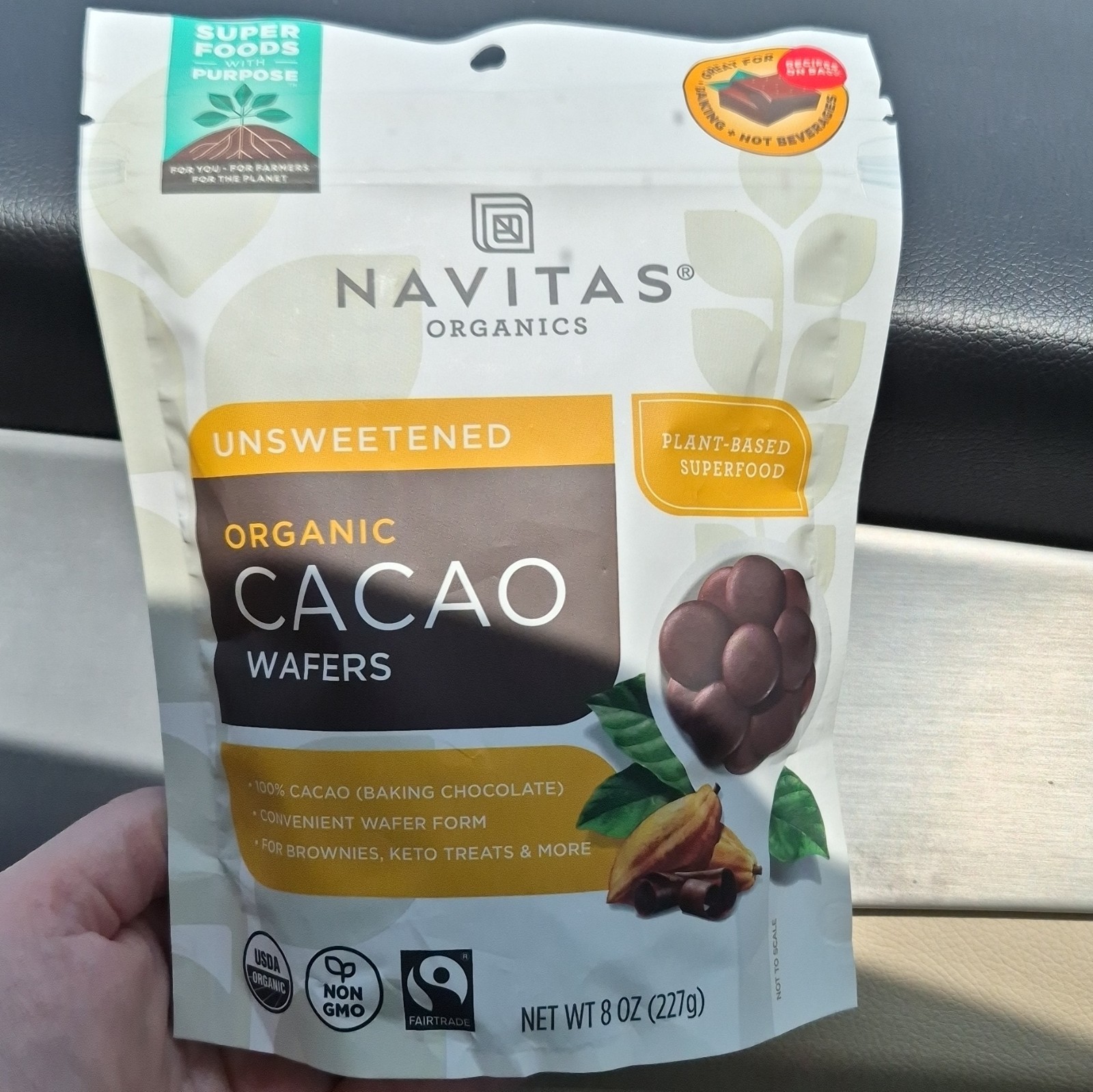 Navitas Organics Organic Non-GMO Unsweetened Cacao Wafers Dark, 8 oz
