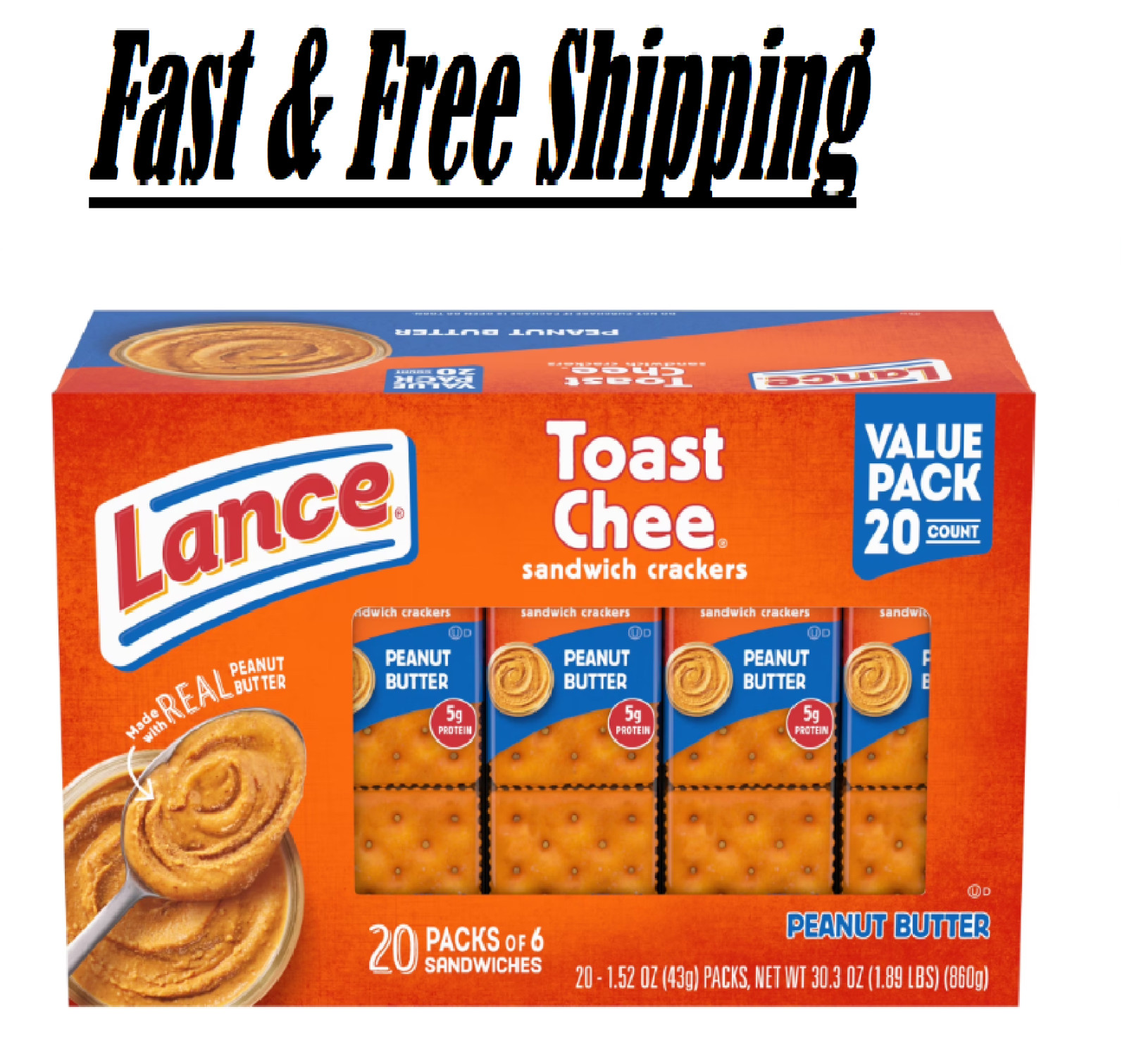 Sandwich Crackers Toastchee Peanut Butter 20 Individually Wrapped Packs