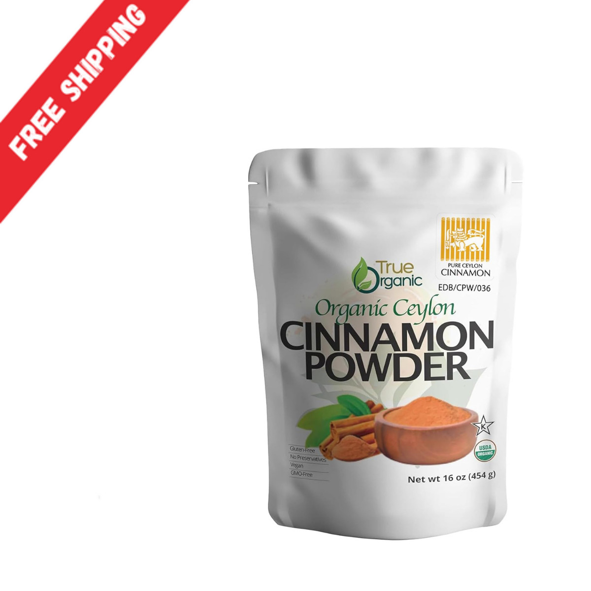 True Organic Ceylon Cinnamon Powder, 1 lb, Premium Grade, Gluten Free, USDA &…
