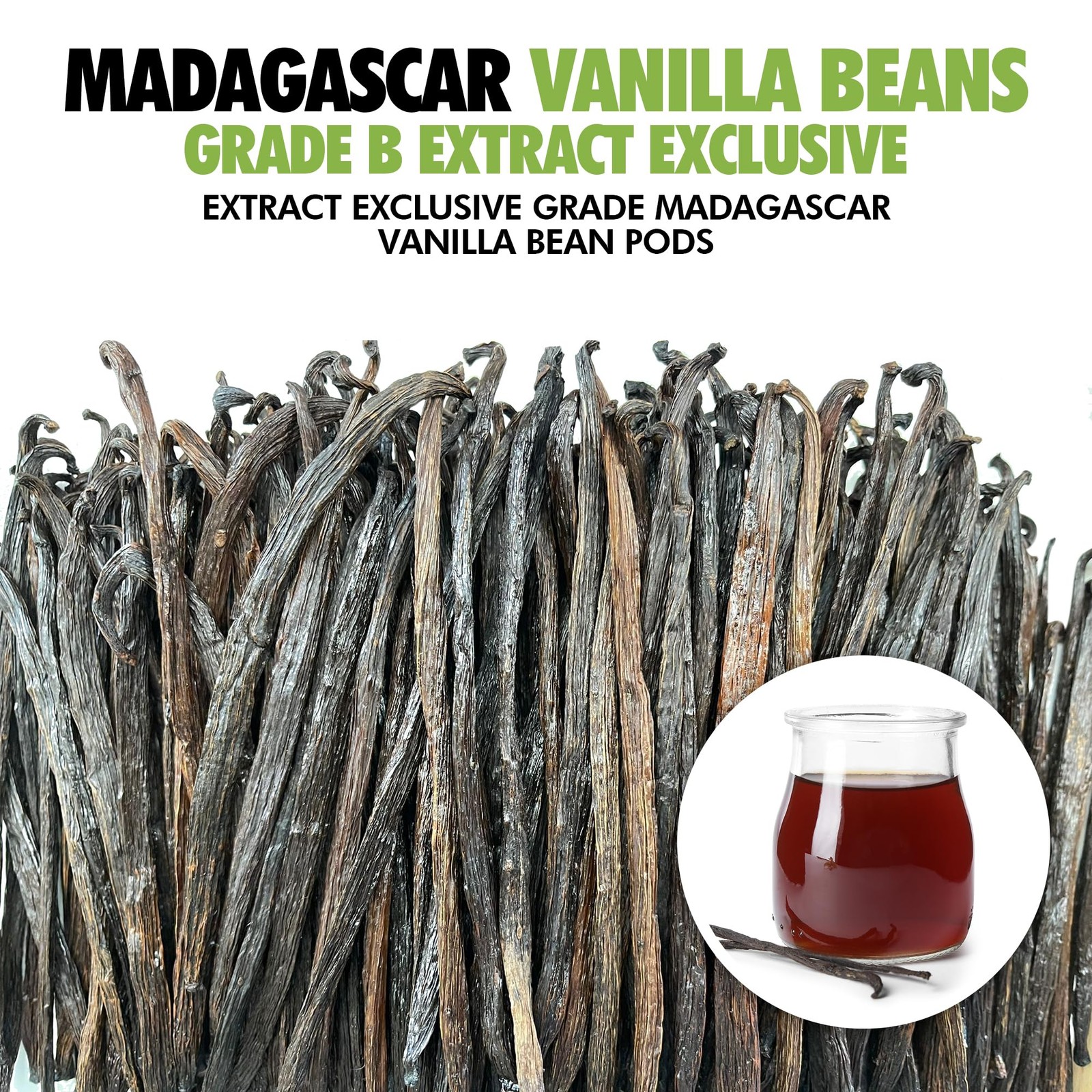 55 Organic Madagascar Vanilla Extract Exclusive Grade B Beans| 4″ – 55 Count