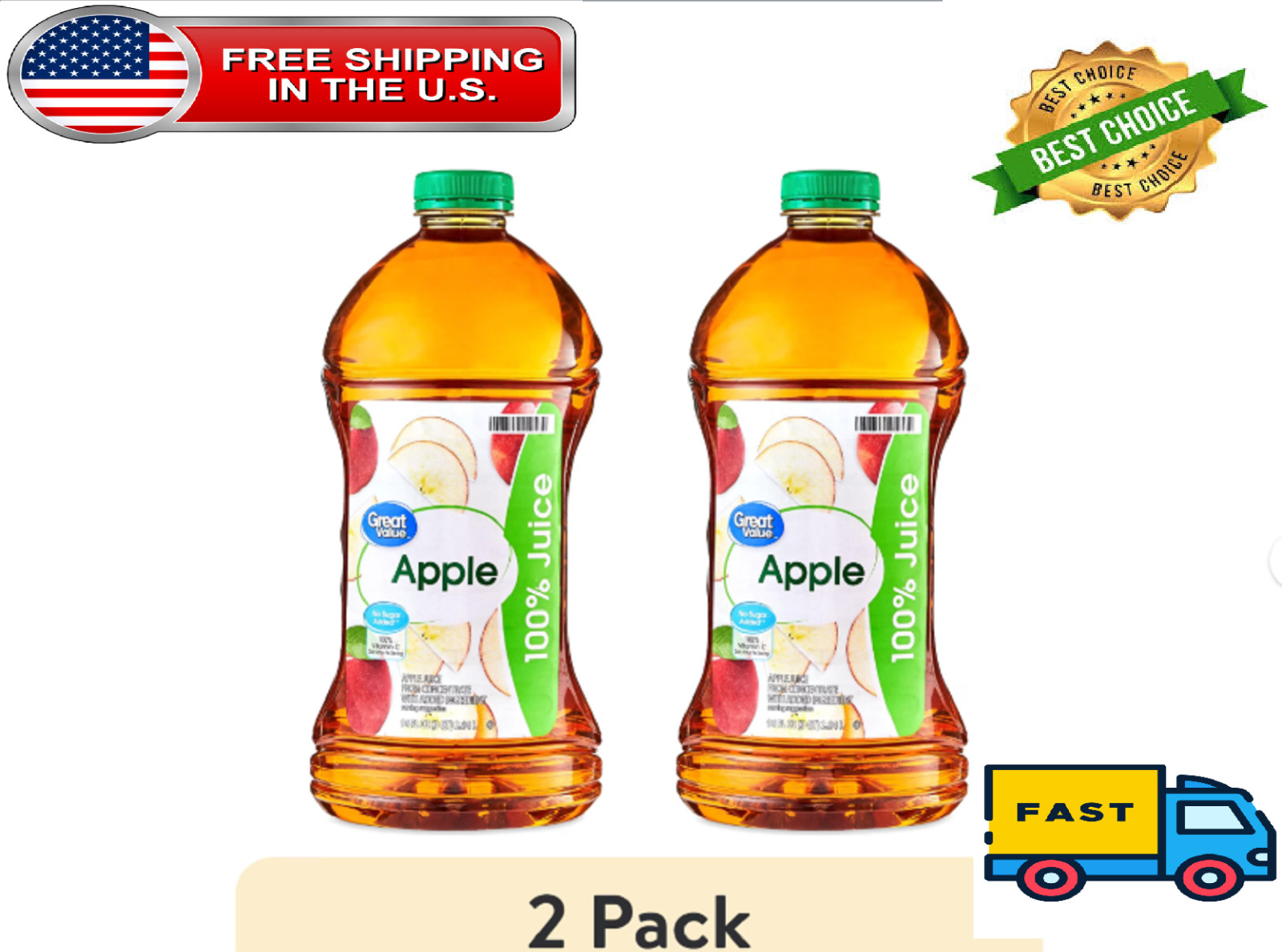 (2 pack) Great Value 100% Apple Juice, 96 fl oz