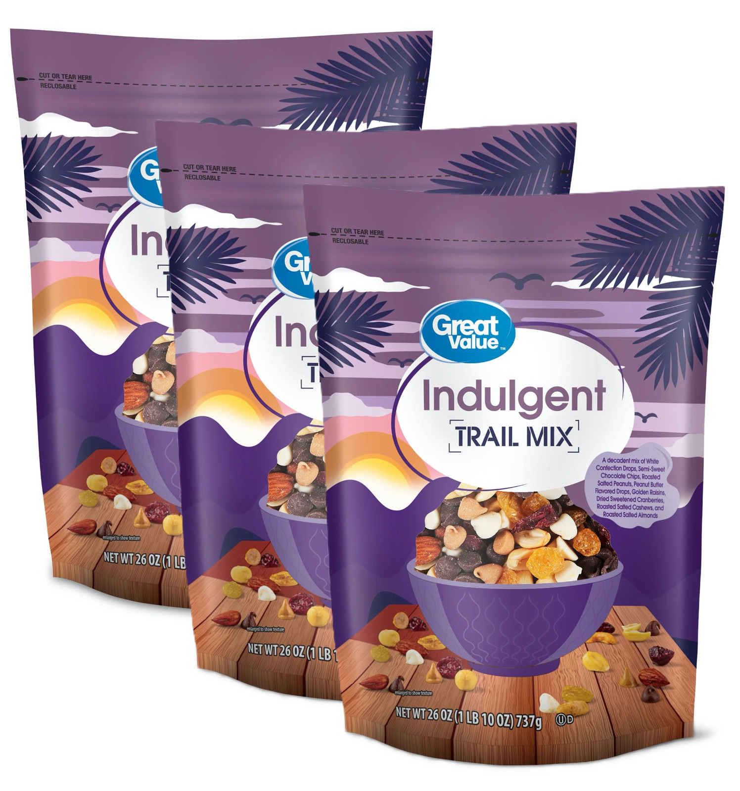 Great Value Indulgent Trail Mix, 26 oz – Pack of 3 Premium Snack Combo