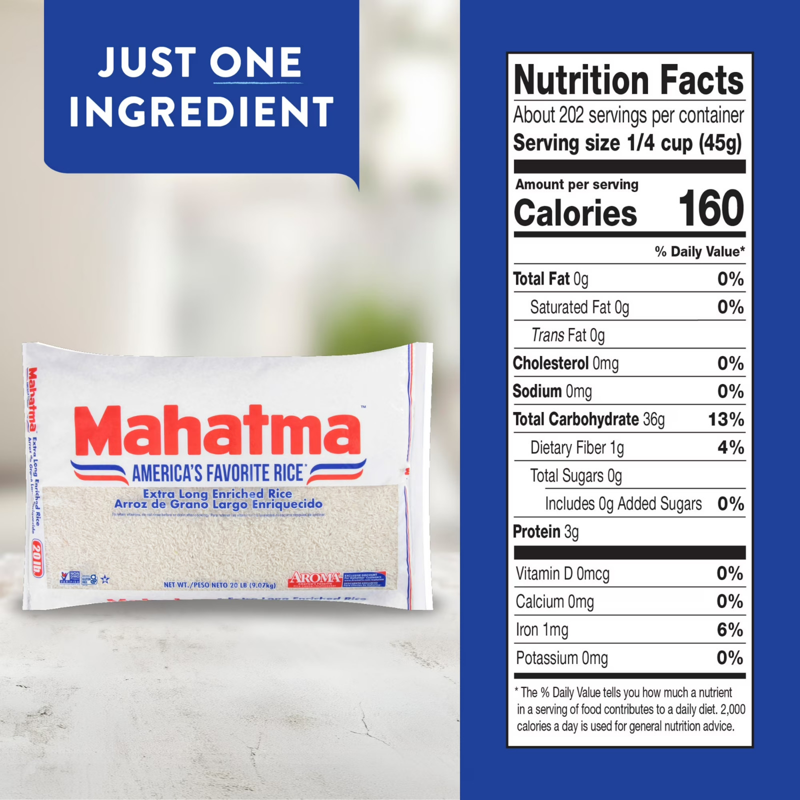 Mahatma Enriched Extra Long Grain White Rice 20 lb Bag