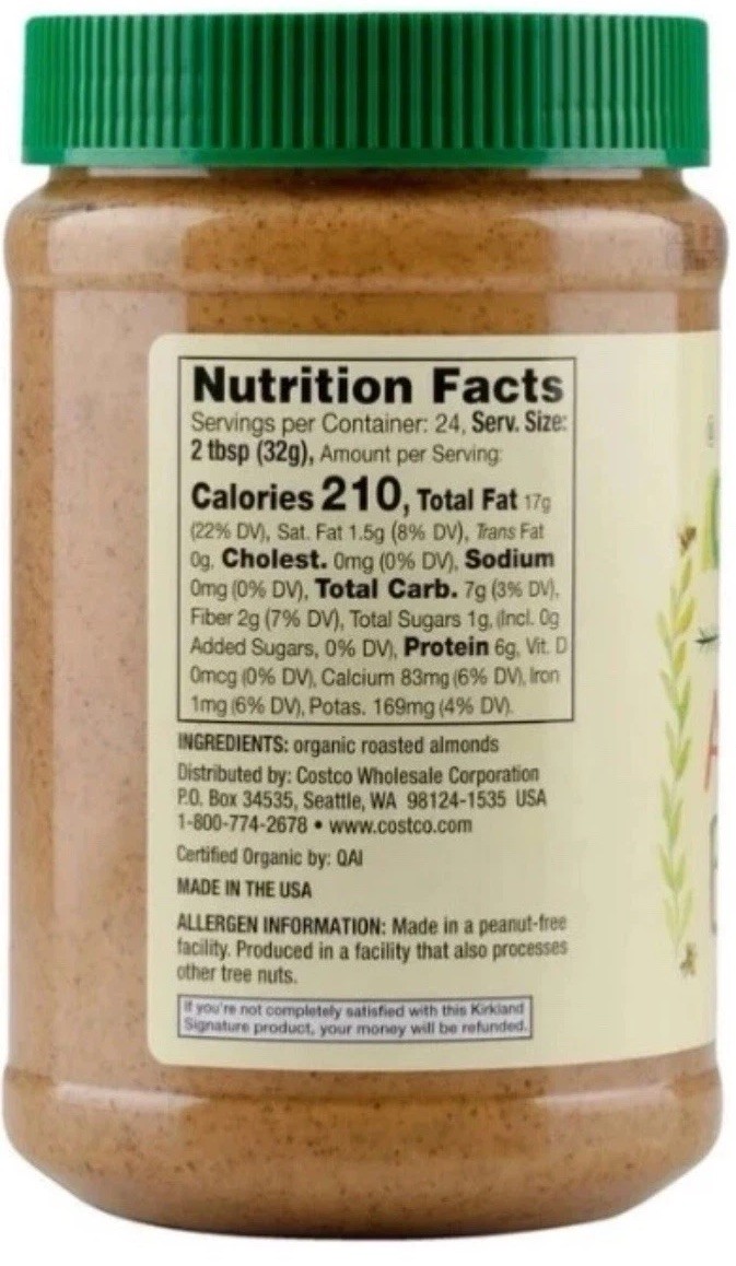 Kirkland Signature USDA Organic Creamy Almond Butter 27 Ounce