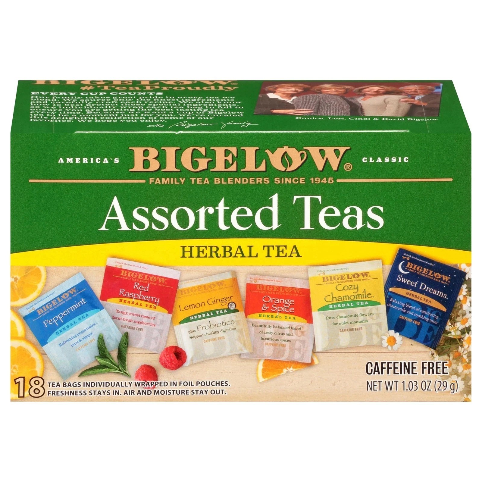 Bigelow, Assorted Herbal Caffeine Free Tea Bags, 18 Count
