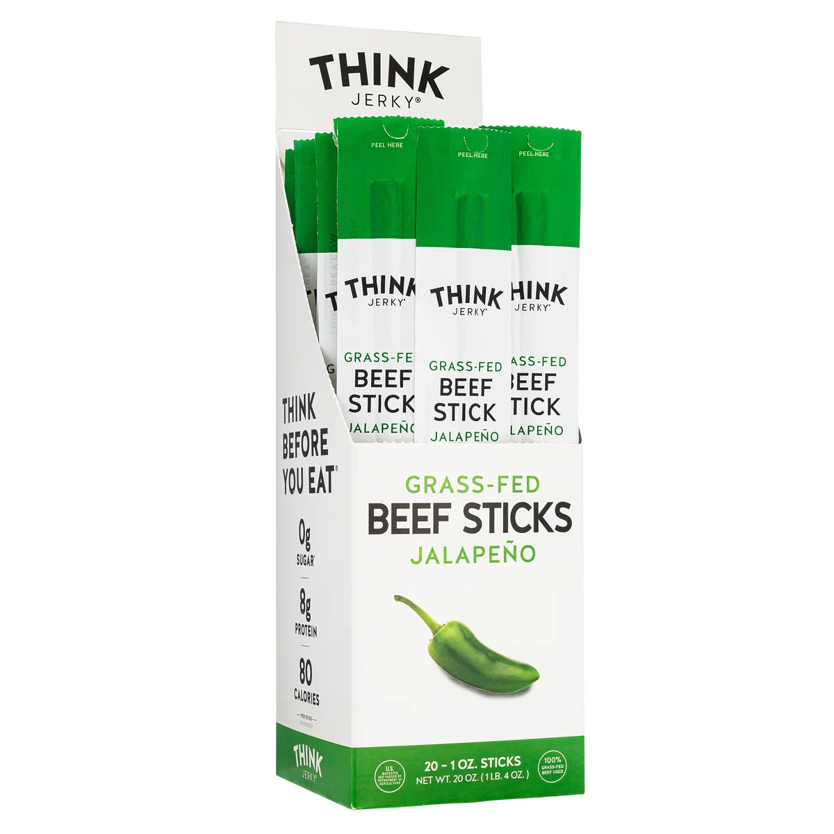 Think Jerky Grass-Fed Beef Sticks Jalapeno 1 oz 20 ct