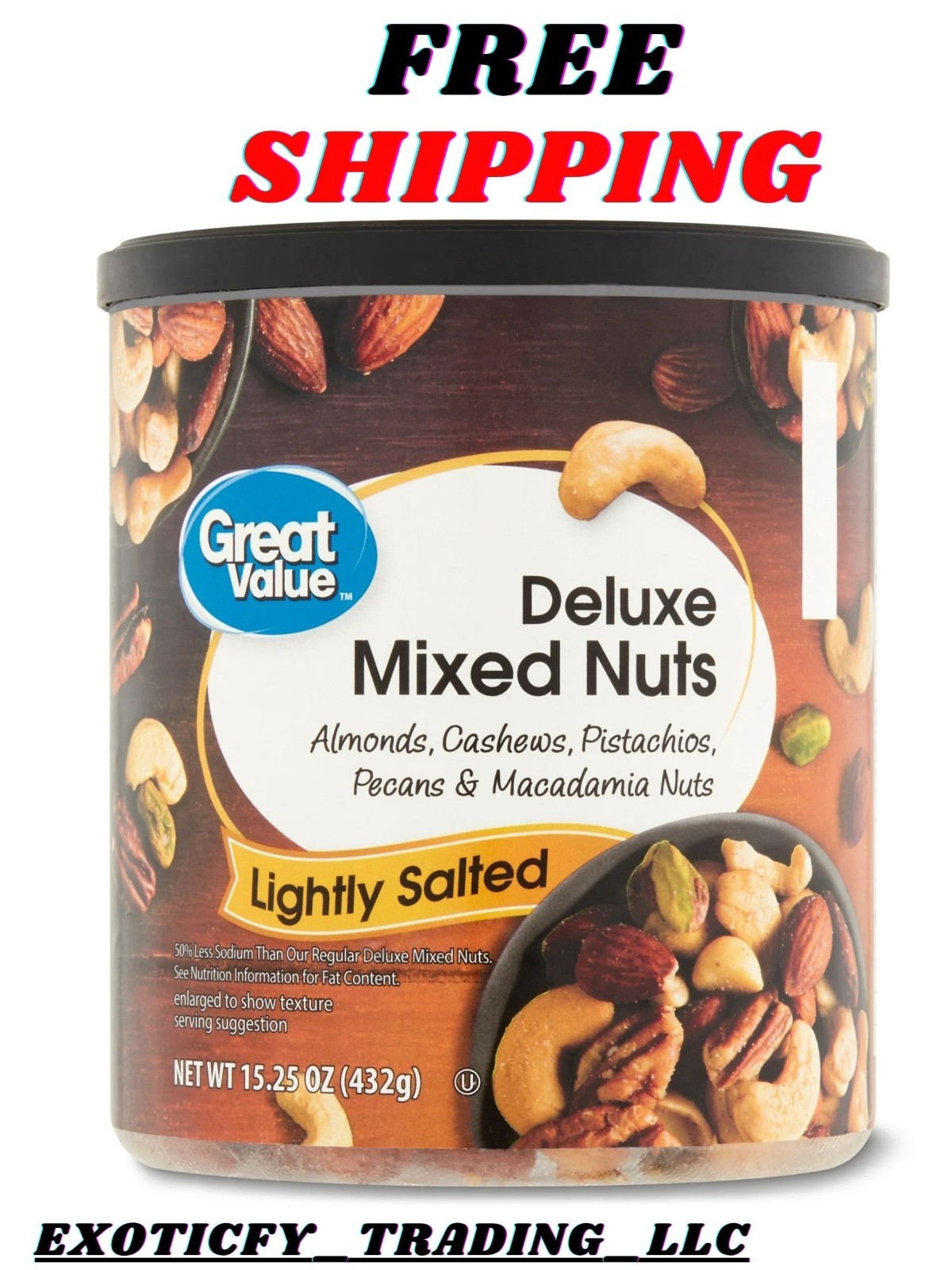 Great Value Lightly Salted, Deluxe Mixed Nuts, 15.25 oz New