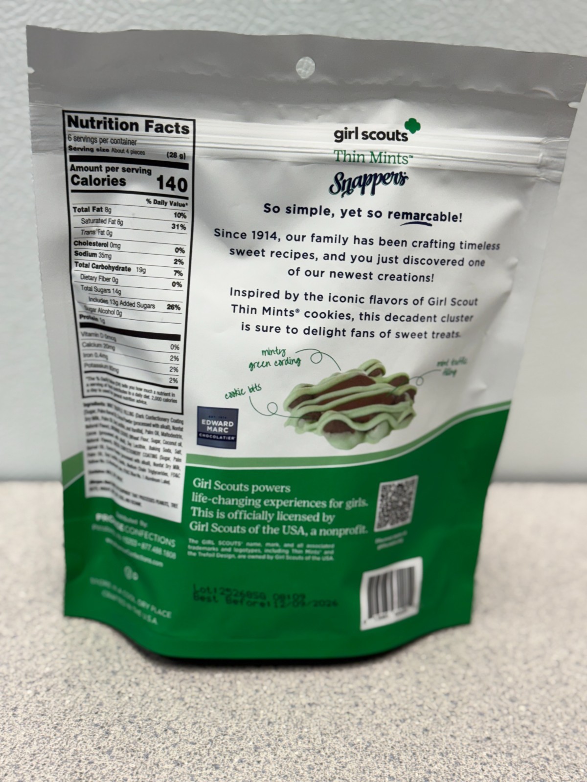 Edward Marc Chocolatier Girl Scouts Thin Mints Snapper 6 Oz-Sealed-EXP. 12/2026