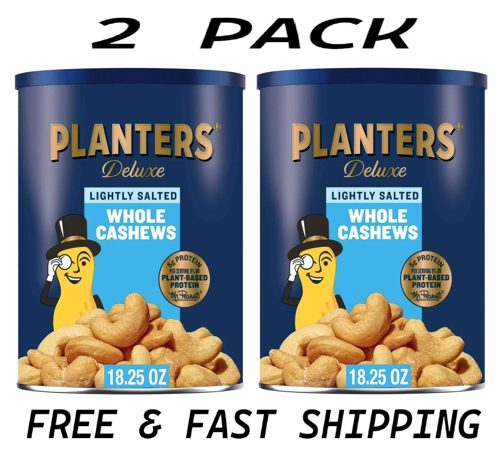 Planters Deluxe Lightly Salted Whole Cashews, 18.25 oz Canister (2 PACK)