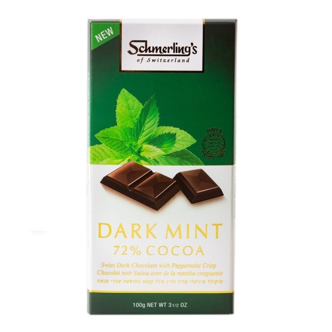 Schmerling’s Swiss Dark Mint 72% Cocoa Chocolate Bar, 100 Grams, Israel, Kosher