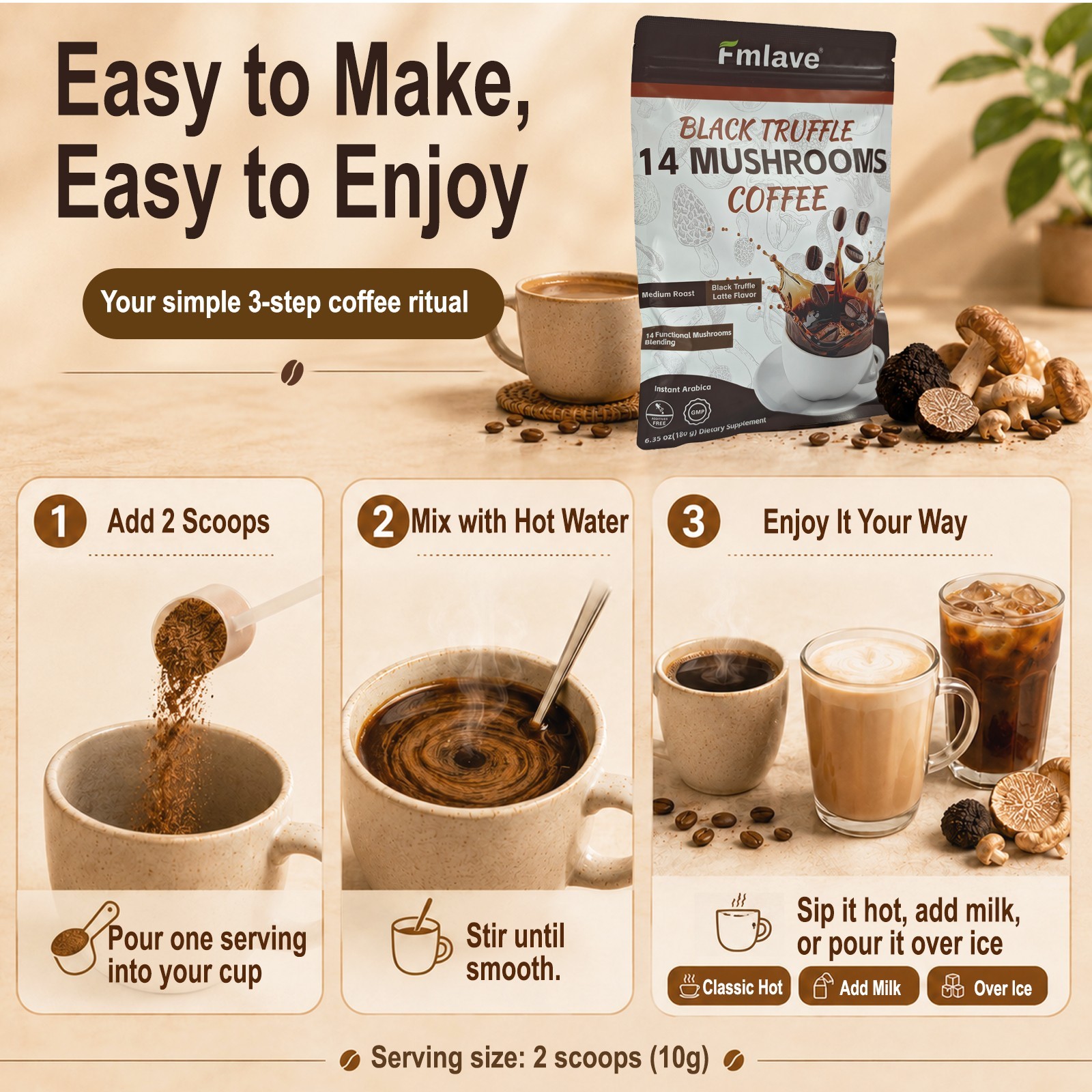 3 Pack Organic Mushroom Coffee 100% Authentic FREE SHIPPING Energy, Focus Immune