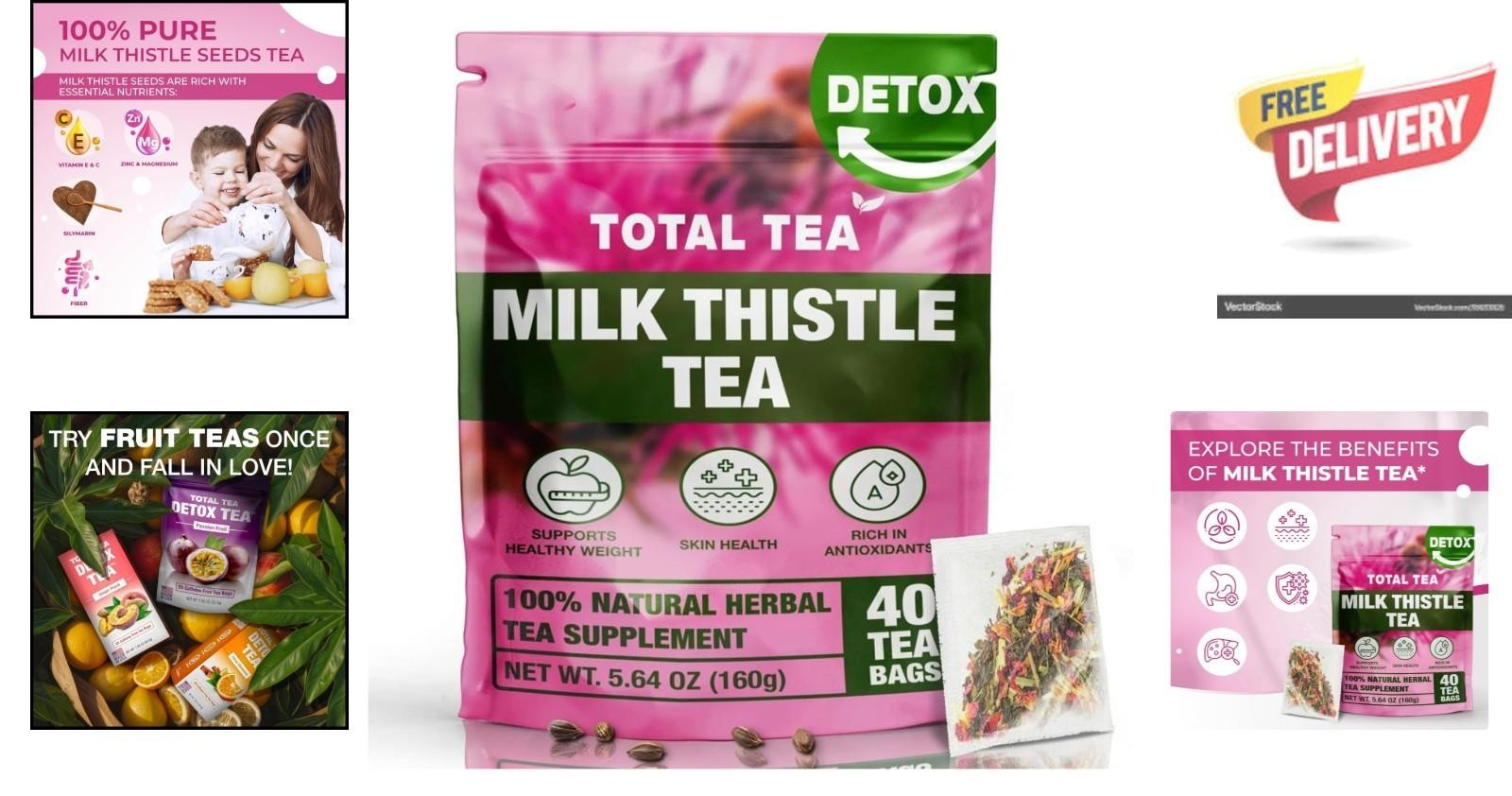 100% Natural Milk Thistle Tea for Liver Cleanse & Digestive Health – 40 Bags