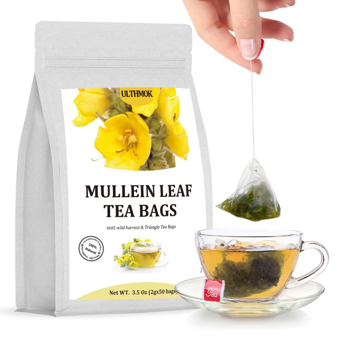 50 Mullein Leaf Tea Bags – 100 Pure, Caffeine Free, Respiratory Support