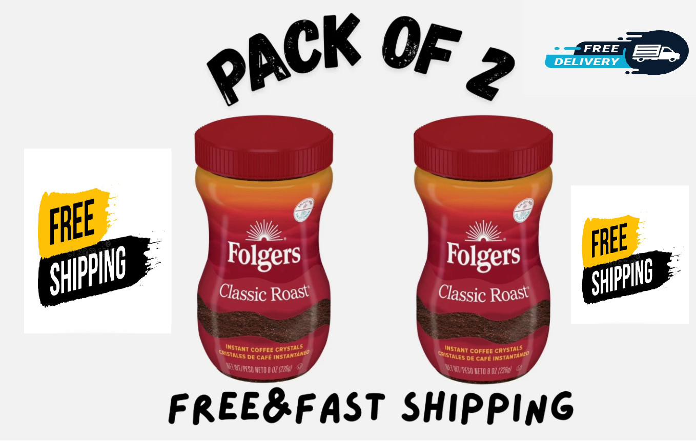 (PACK OF 2 ) Folgers Classic Roast Instant Coffee, 8-Ounce Jar
