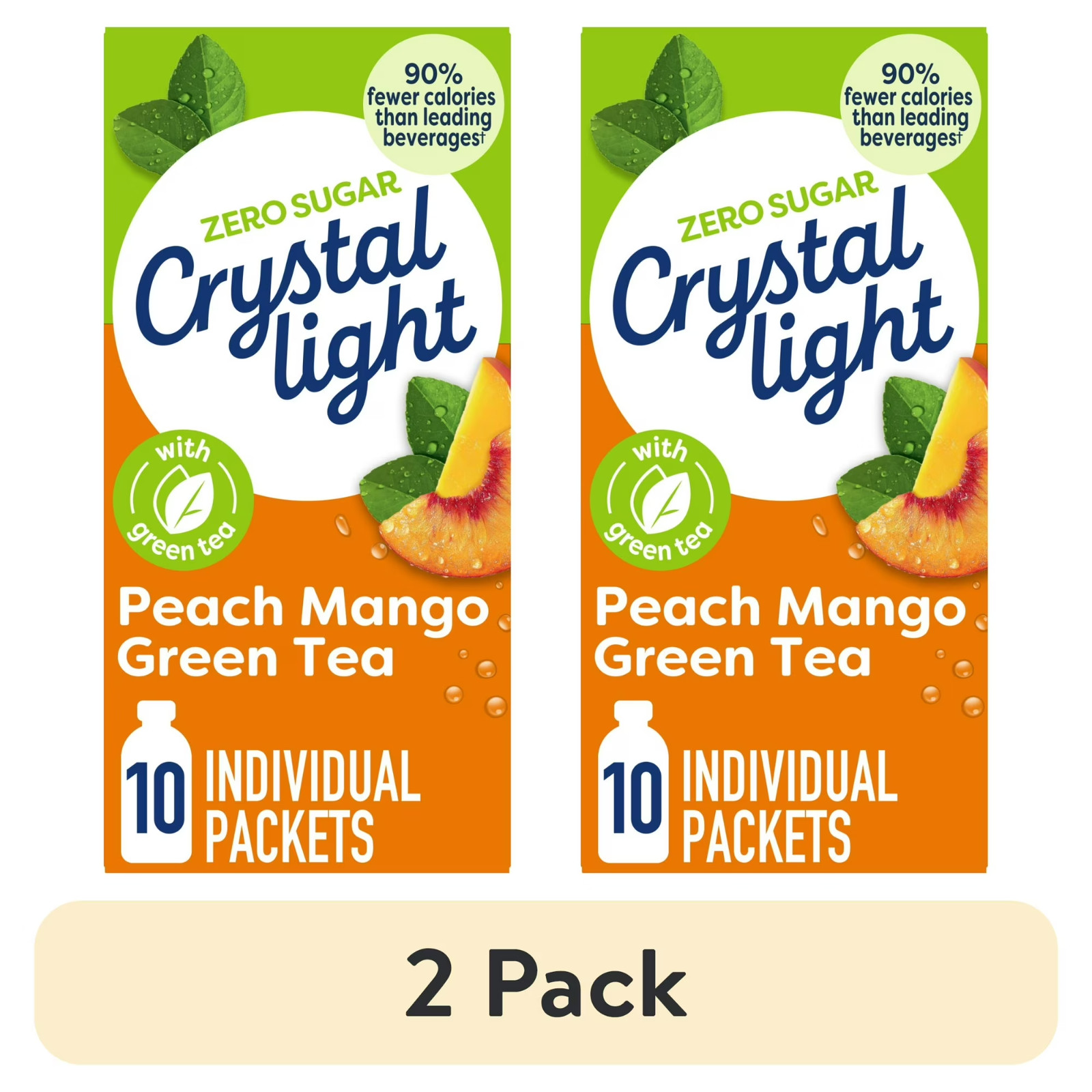 (2 pack) Crystal Light Drink Mix, 10 Packets, Peach Mango Green Tea, 0.8 oz