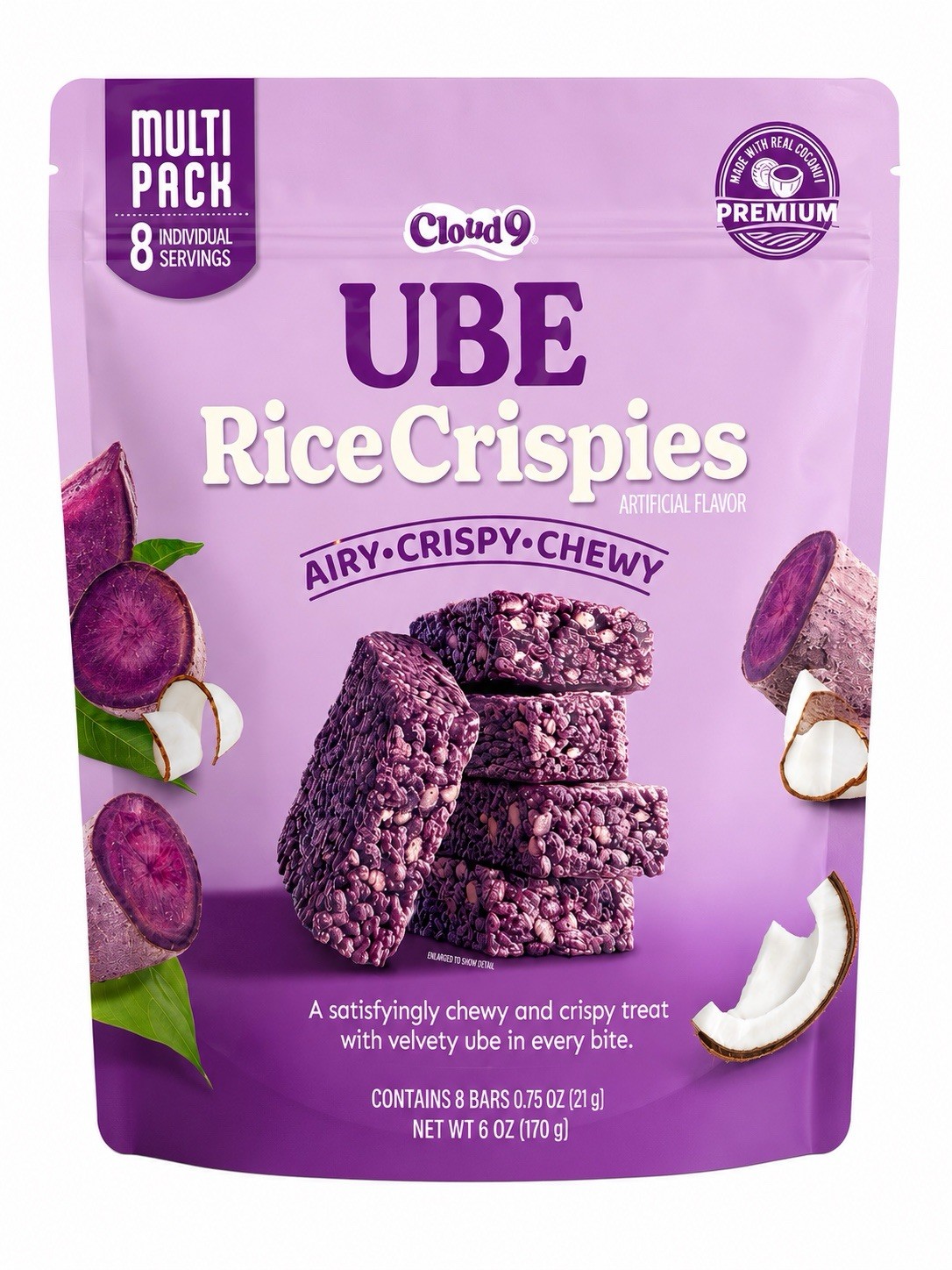 Cloud 9 Ube Rice Crispies Bars 8 Count Multi Pack 6oz Snack