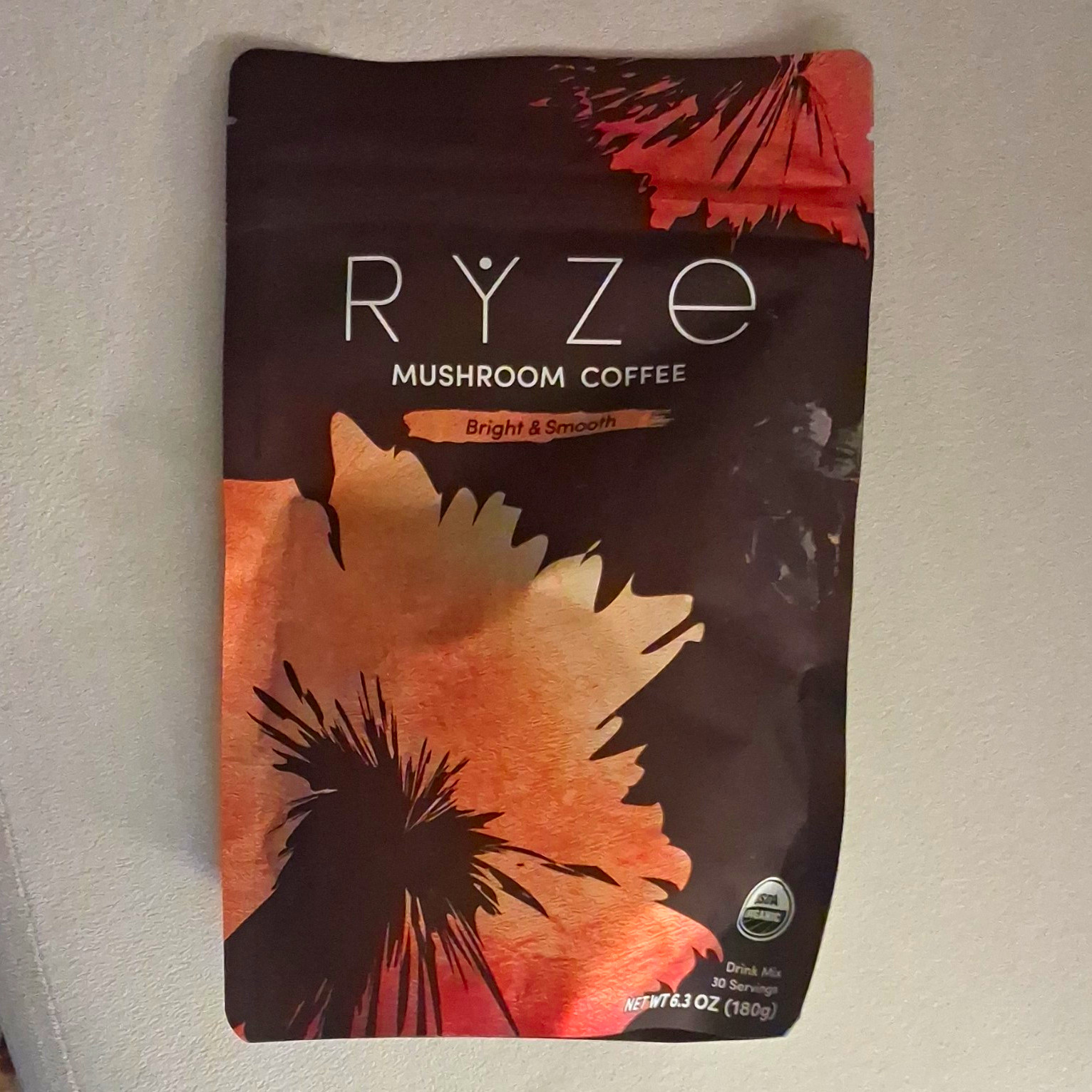 RYZE Mushroom Coffee Bright & Smooth Drink Mix USDA Organic Vegan 30 Serv 180g