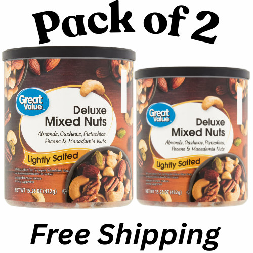 Great Value Lightly Salted, Deluxe Mixed Nuts, 15.25 oz 2 PACK