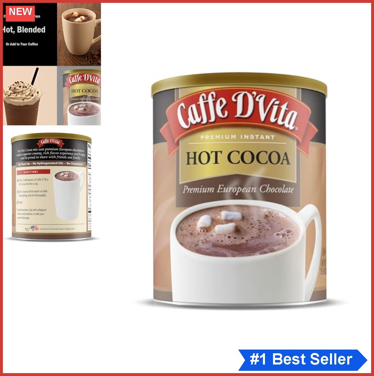 Hot Cocoa Instant Powder 16 Oz Can Gluten Free Dutch Cocoa Low Fat Rich European