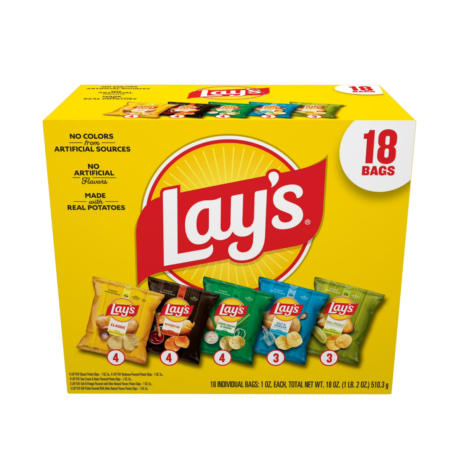 Lay’s Snacks Mix Potato Chips Variety Pack (1 oz 18 Count)@@