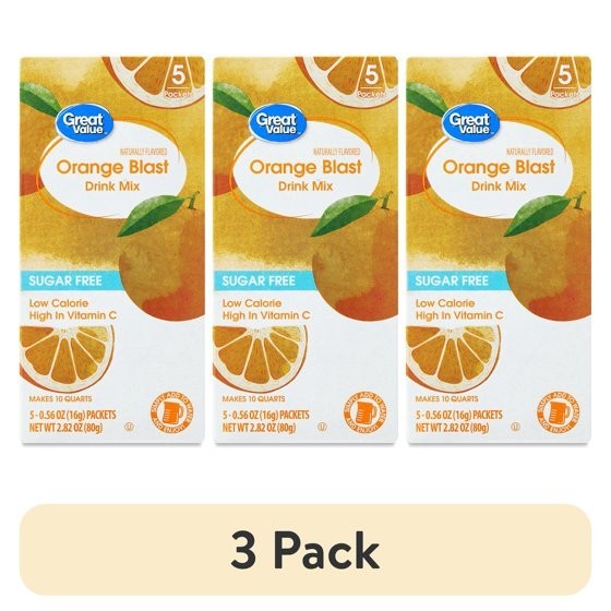 (3 pack) Great Value Sugar-Free Orange Blast Drink Mix Powder, 0.56 oz, 5 Count