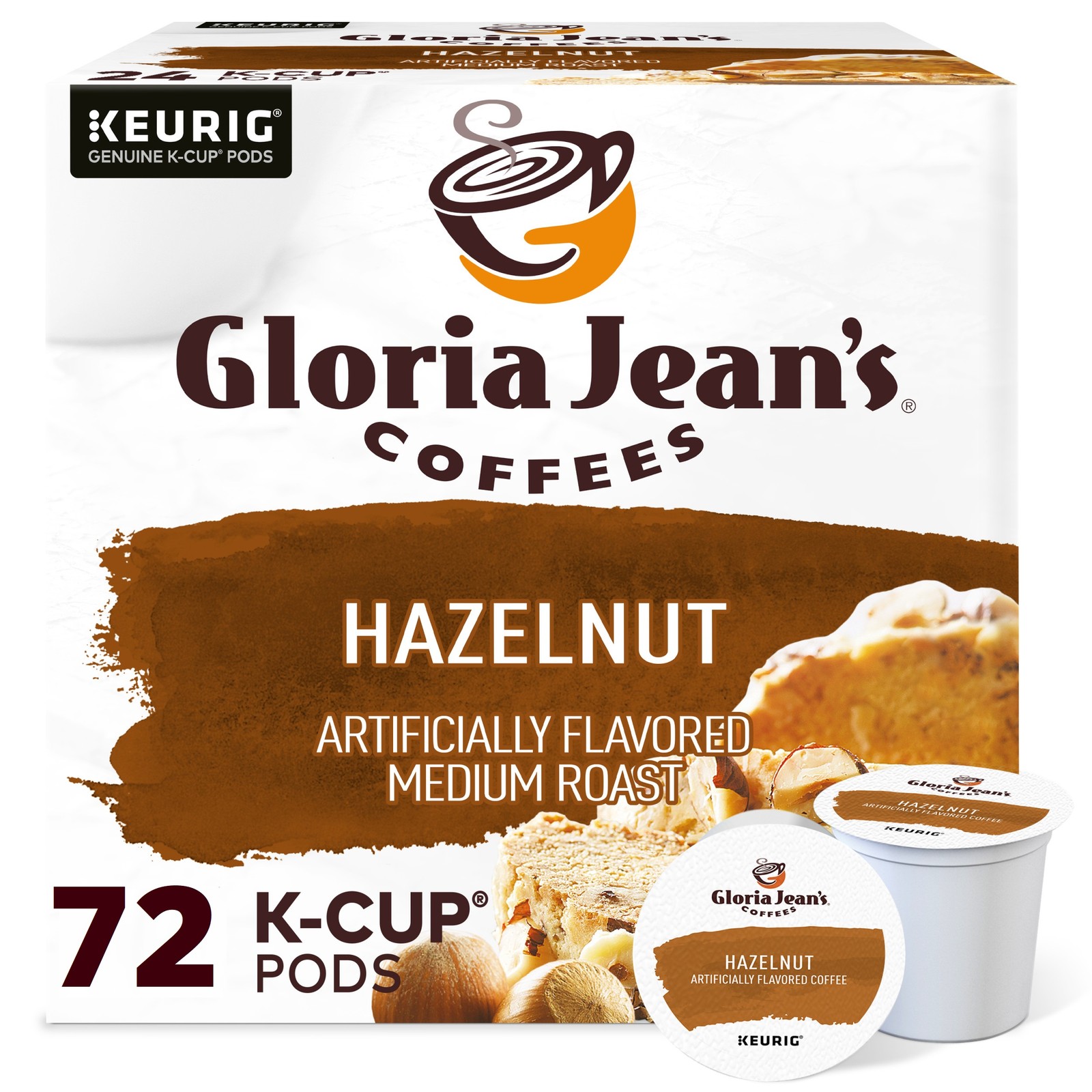 Gloria Jean’s Hazelnut Coffee, Keurig K-Cup Pod, Medium Roast, 72 Count