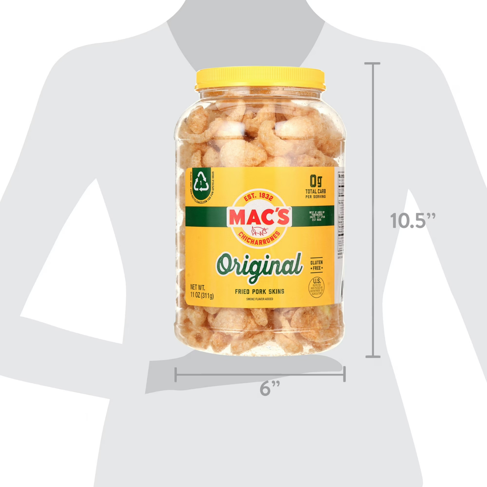 Mac s Original Chicharrones Pork Rinds, Pork Skins, 11 oz Canister