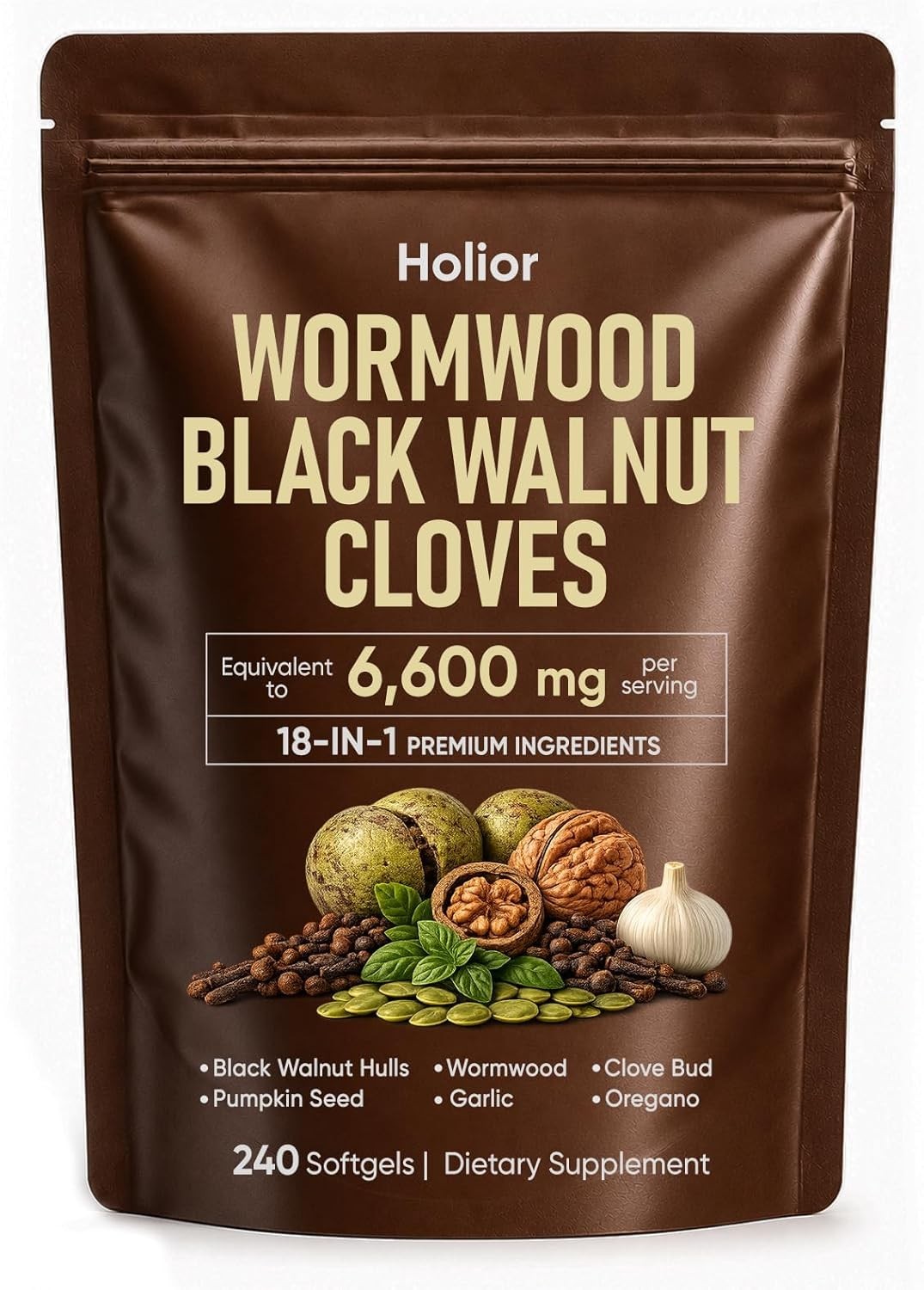 Holior 18-in-1 Black Walnut & Wormwood Herbal Blend for 240 Count (Pack of 1)