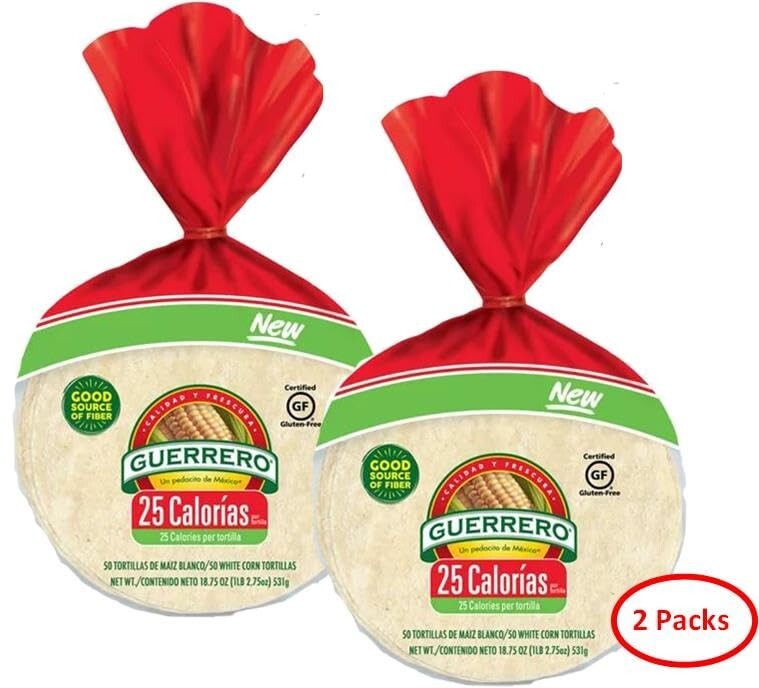Guerrero 25 Calories White Corn Tortillas, 18.75 oz, 50 Count – 2 Packs (100)