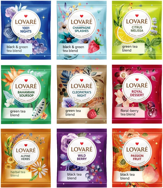 Set of Lovare bagged tea 9 types, 50 bags each