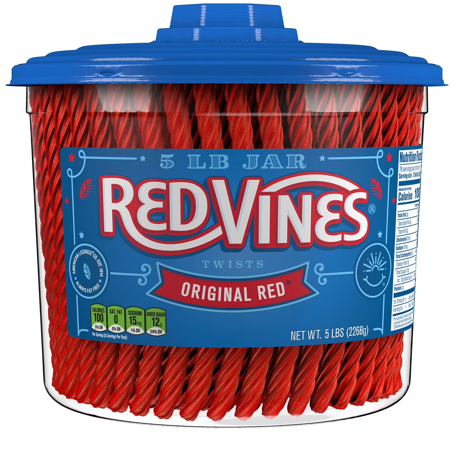 RED VINES Twists Original Red Licorice Bulk Candy Jar 5 lbs. free shipping