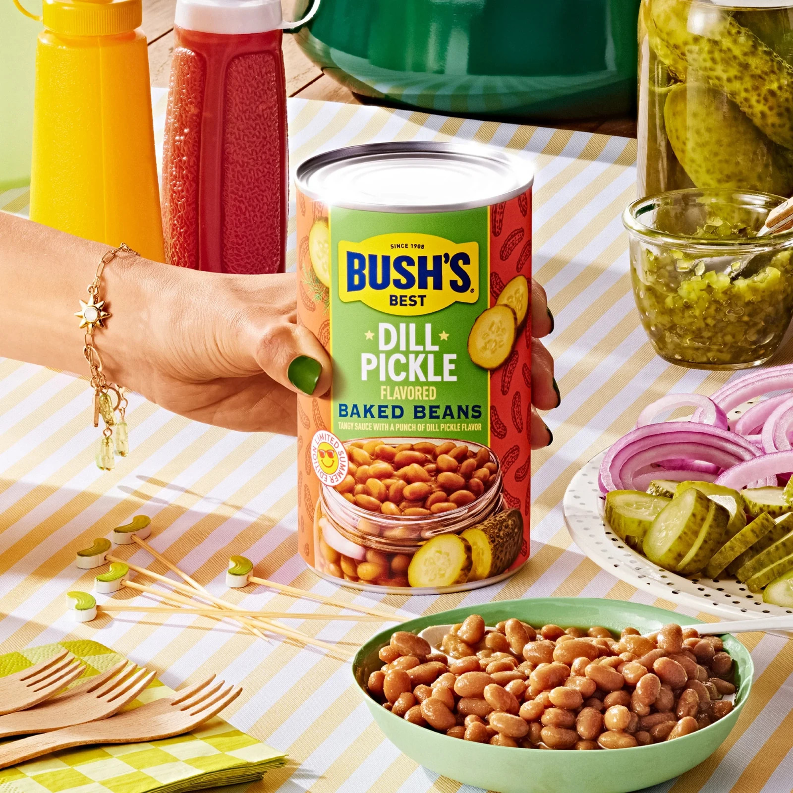 5 Pack Bush’s Dill Pickle Baked Beans Limited Summer Edition Size 26.9 Oz Cans