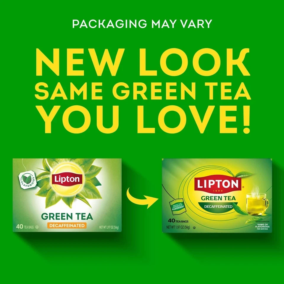 Lipton Green Tea, Decaffeinated, Tea Bags 40 Count Box