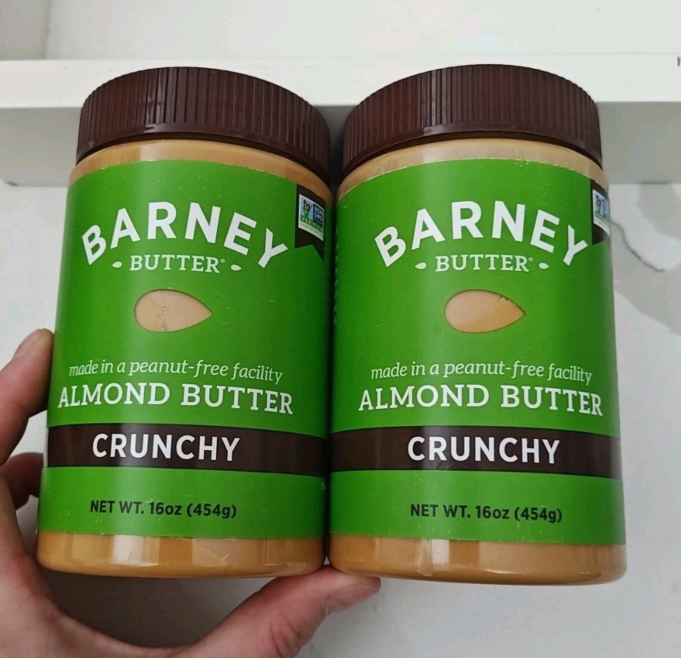 Barney Butter Almond Butter Crunchy Gluten Free Non GMO Vegan USA 2 x 16 oz 5/26