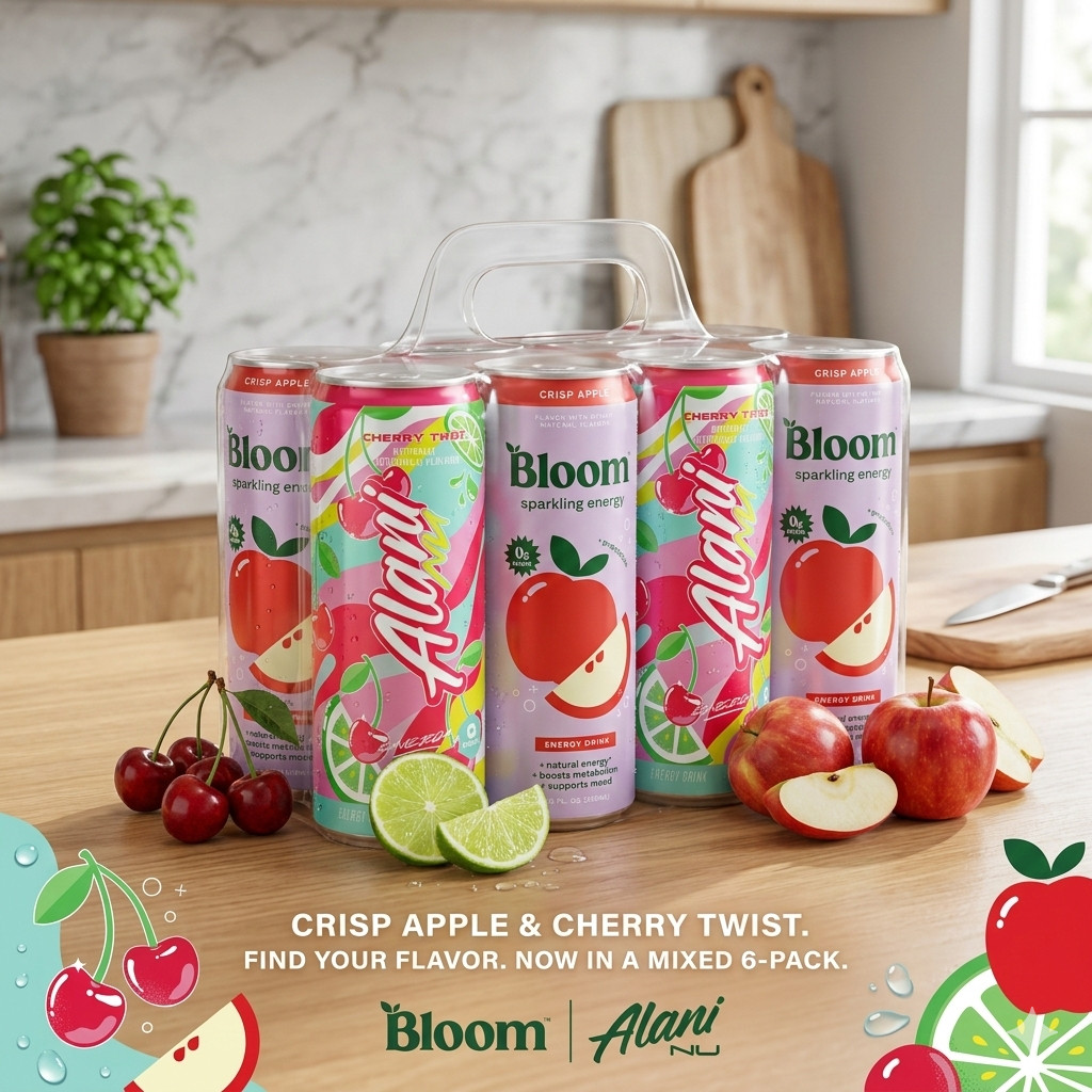 ⚡🍏🍒Variety Pack–BloomNutritionCrisp Apple+AlaniNu CherryTwist 12floz Cans3each