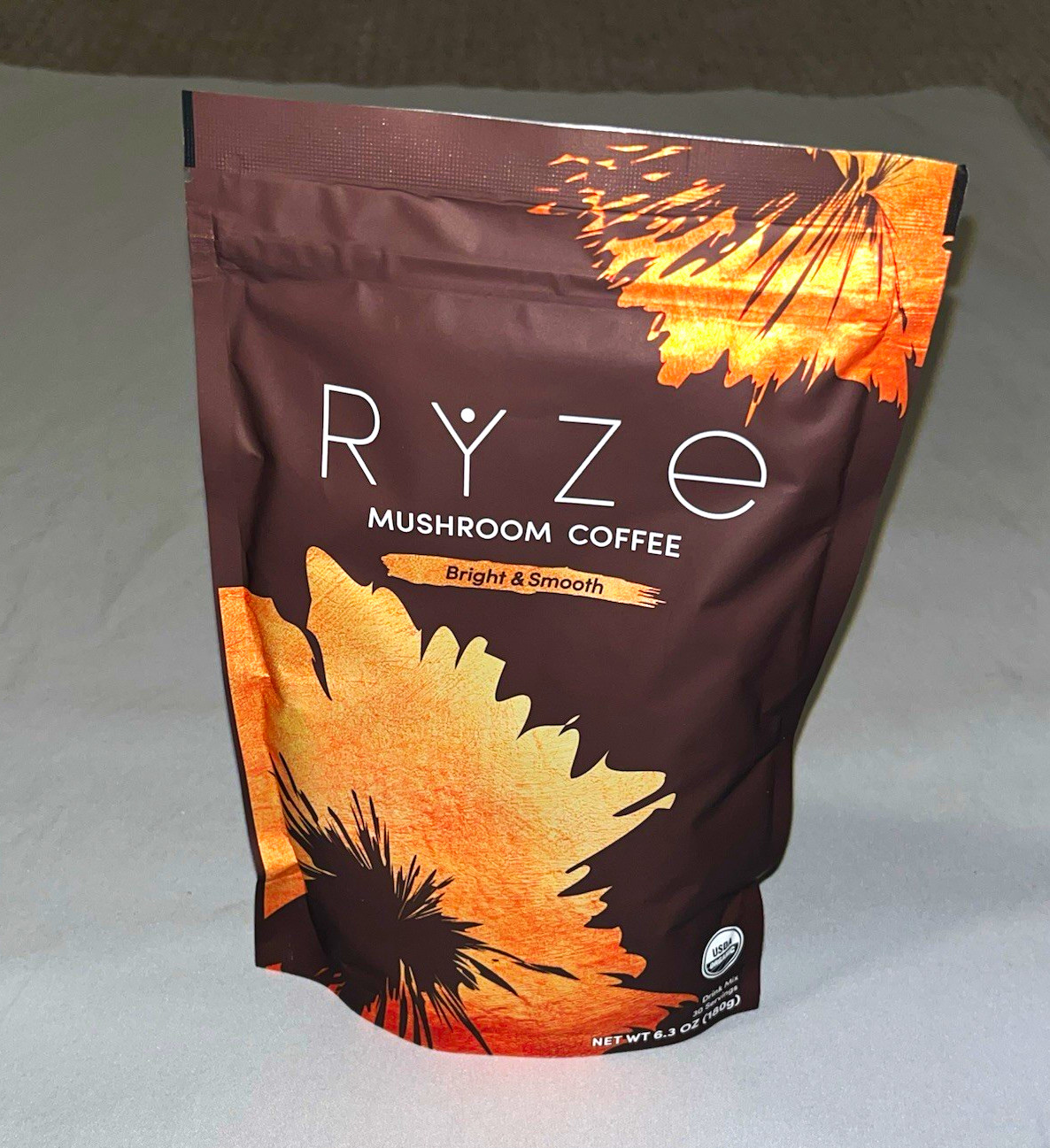 RYZE Mushroom Coffee Bright & Smooth Drink Mix USDA Organic Vegan 30 Serv 180g